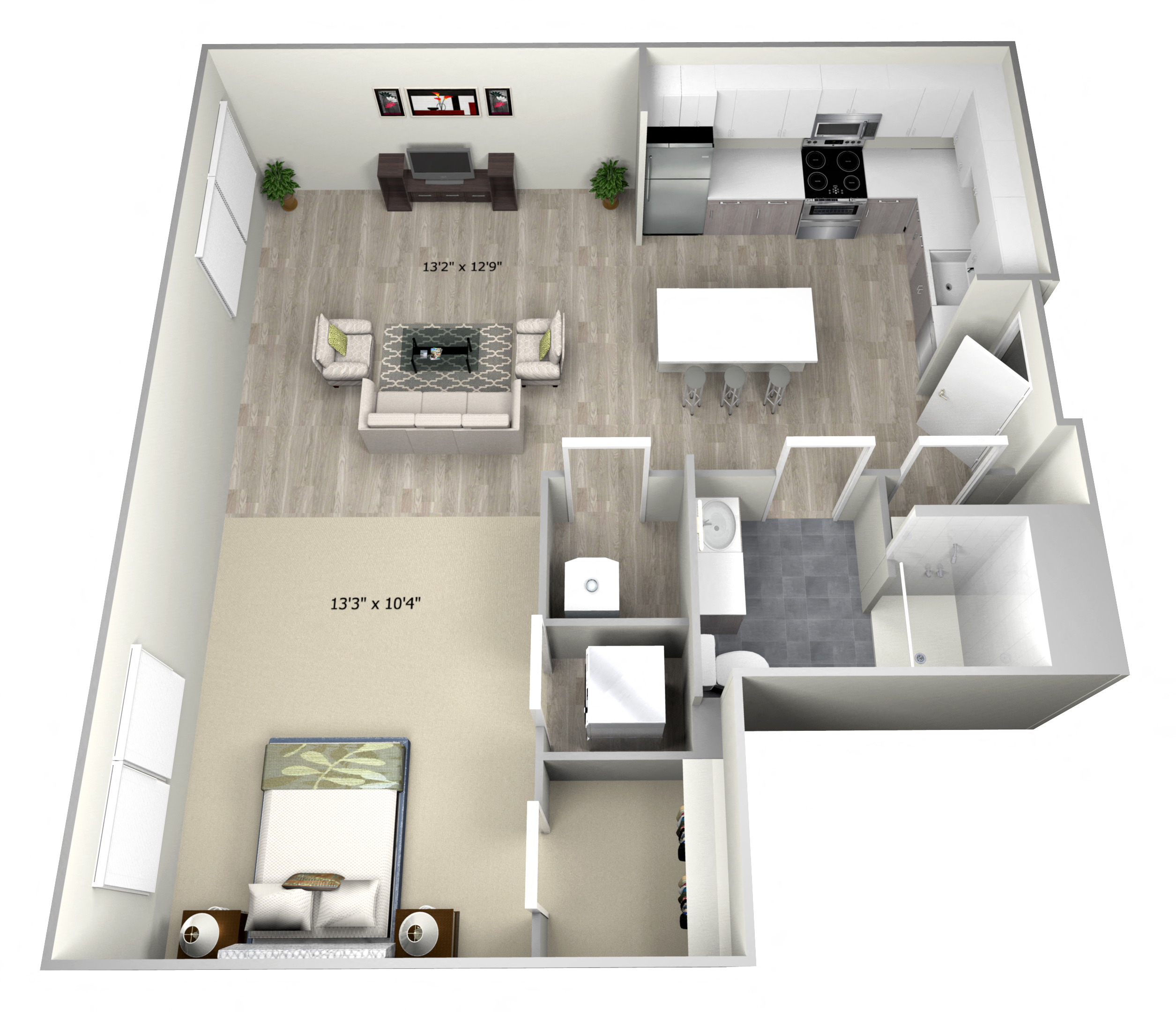 Floor plan for studio, 1 bath, 590 sqft